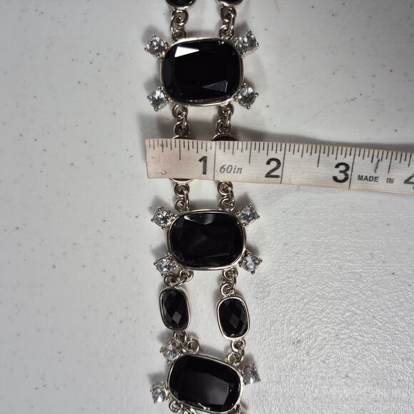 Black Faceted Gemstones Rhinestones Silver Tone Bling Metal Waist Belt 30\